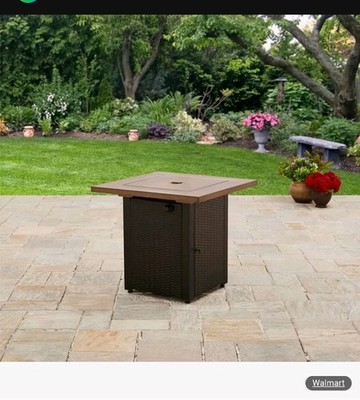 Mainstays 28'' Square Propane Gas Fire Pit with Lava Rocks and Metal TablE