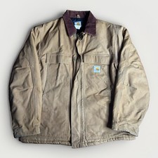 Vintage 90s Carhartt Jacket Men 46 XL Brown Heavy Duck Canvas Corduroy Union USA