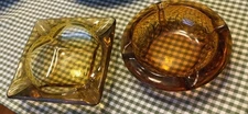 Vintage Amber Ashtrays Lot (1 w/ Floral pattern, 1 Plain)