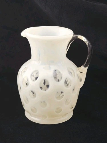 Fenton Coin Dot Opalescent Pitcher Milk Glass Jug Applied Dots Vintage