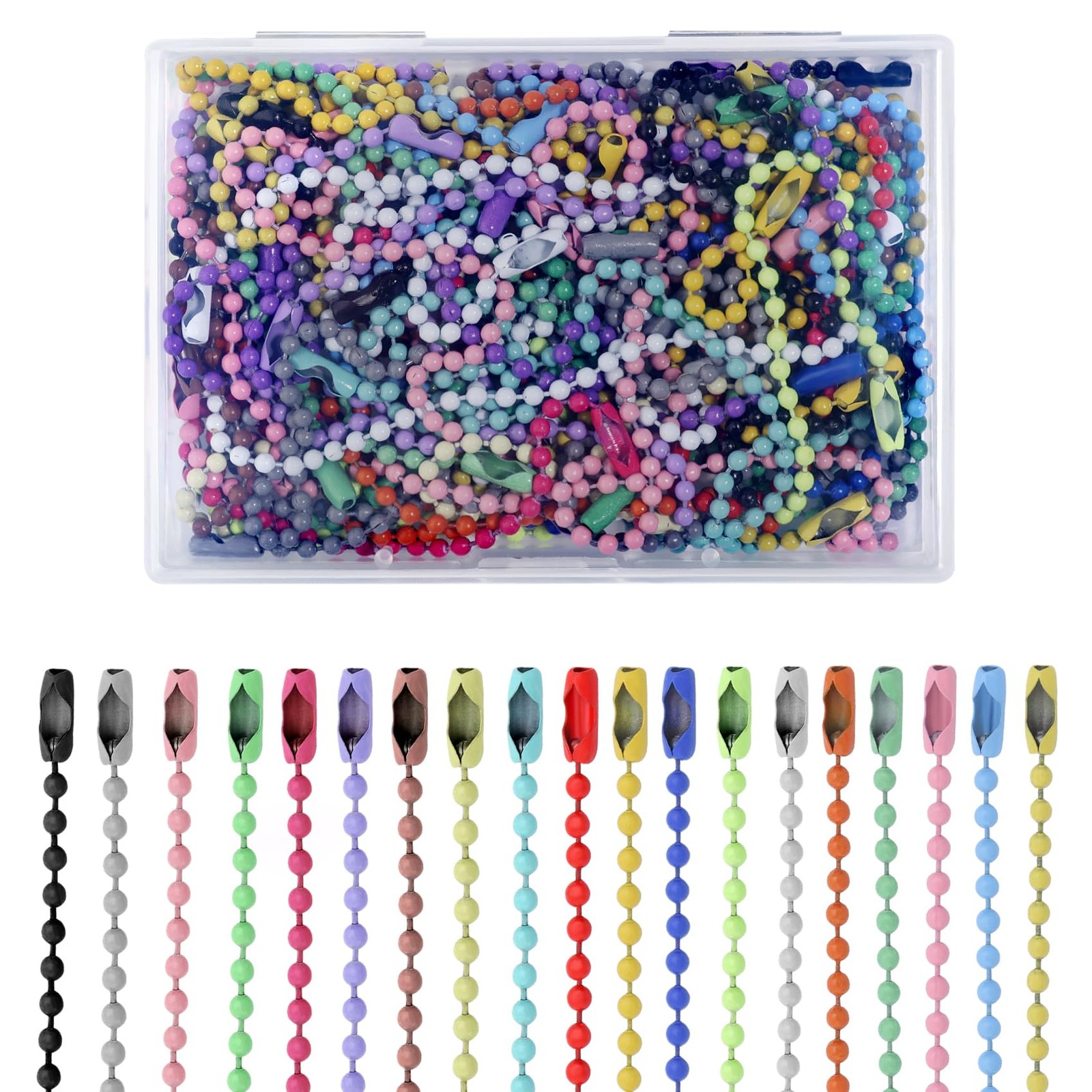 100Pcs Ball Beads Chain Bulk,Mixed Color Keychain Rings Metal Chain,4 Inch Do...