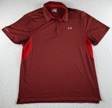 Under Armour Loose Heat Gear Male Red 2XL Red Striped Short Sleeve Polo
