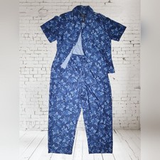 Vintage Crazy Horse Liz Claiborne Petite Blue Floral Lounge / Pajama Set, Size L