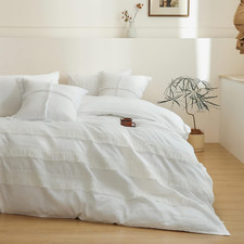 Boho Linen Duvet Cover Set Queen, Soft Flax Cotton with Tassel Fringe, White
