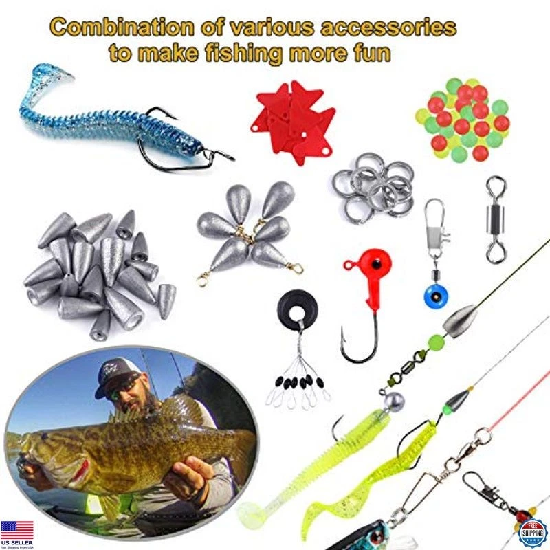 Kit de accesorios de pesca 187/343 piezas caja de aparejos con ganchos pesas equipo regalo Foto 4 de 4