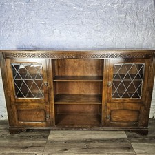 Jaycee Oak Display Cabinet Leaded Glass 4 Door Sideboard