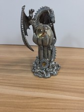 6.5&rdquo; Pewter Dragon With A Wizard  Inside A Crystal Ball May Be Mystic Creations