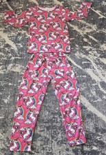 Girls Pink Unicorn Rainbow Graphic Print Long Sleeve 2pc Pajama Set 8-9Y