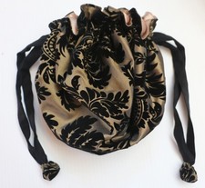 Handmade Black Flocked Gold Taffeta Reticule, Bag-steampunk, Regency, Victorian