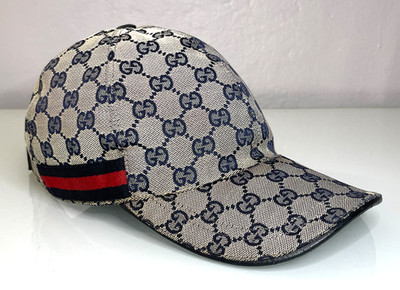 Gucci Navy Size S 57 GG Logo Monogram Canvas Web Baseball Cap Hat Runway