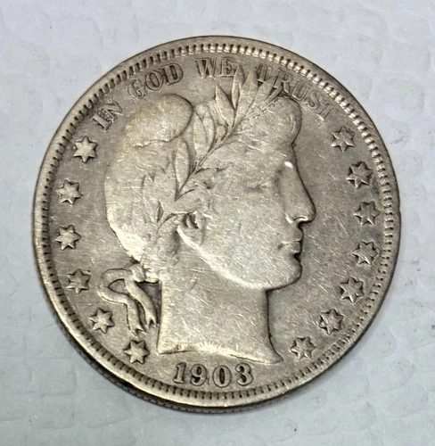 1903 Silver Barber Half Dollar, Fine Details, Cleaned