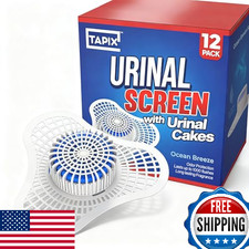 12-Pack Urinal Screen Deodorizer w/ Ocean Breeze Urinal Cakes - Anti-Splash