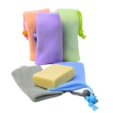 5 PACK Nylon Mesh Soap Saver Bags, Toggle Drawstring, Exfoliating Soap Pouch
