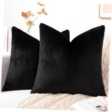Faux Fur Plush Throw Pillow Covers 18x18 Set of 2, 18" x 18" Pack of 2 Black