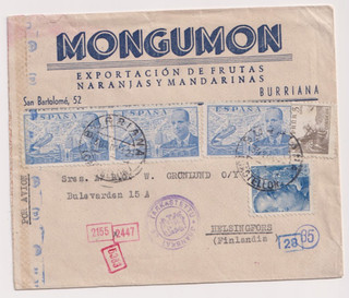 Beleg Zensurpost Spanien 1942 Brief nach Helsingsfors / Finnland