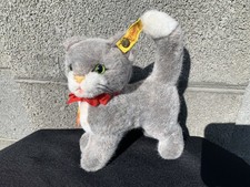 STEIFF GRAY WHITE CATTIE CAT 2736/16 STANDING PLUSH W/CHEST TAG EAR BUTTON