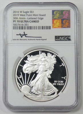 2016 W Eagle S$1 2019 West Point Mint Hoard 30th Anniv. Lettered Edge NGC PF70UC