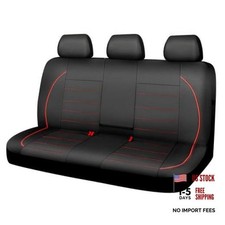 Leather Back Seat Cover,Piping Waterproof Bench Seat Cover, Black Red Rear