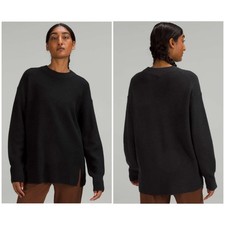 Lululemon Women  s Merino Wool-Blend Ribbed Crewneck Sweater Black Size 2