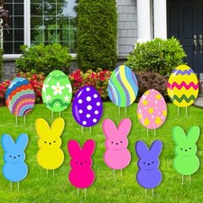 12PCS Easter Yard Signs and Outdoor Decorations - Bunny Eggs Yard Stakes for