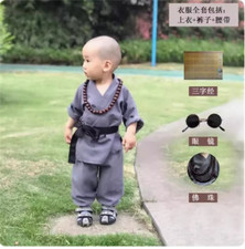 Shaolin Buddhist Monk Robe Boy Meditation Uniform Kung fu Tai chi Suit Children
