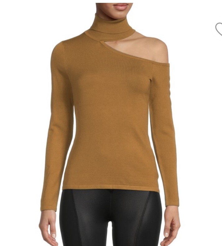 L’agence “nicky” Cut Shoulder Rayon/spandex Sweater,sz M, New,color:ginger Tan