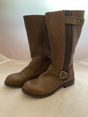 BNWT New BHS Brown Knee High Buckle Zip Up GIRLS Boots