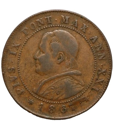 1867 H Italy Copper 10 Centesimi Coin Circulated Very Fine