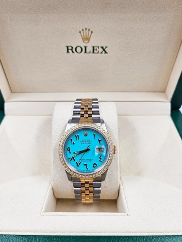 Men's Steel & Gold Rolex Datejust 16233, Tiffany Blue Arabic Dial and Bezel. B+P - Picture 8 of 14