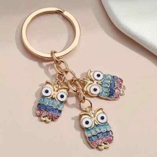 Cartoon Owl Keychain Cute Glitter Animal Key Ring Purse Bag Backpack Car Charm