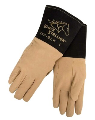  Black Stallion 25D-BLK Premium Deerskin Leather TIG Welding Gloves, 8/Medium