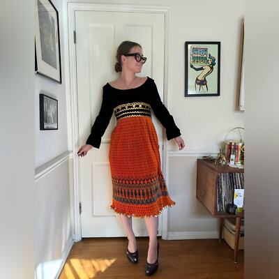 70s Vintage Black Velvet Dress with Accordion Pleat Orange Skirt | eBay 70s Vintage Black Velvet Dress with Accordion Pleat Orange Skirt | eBay