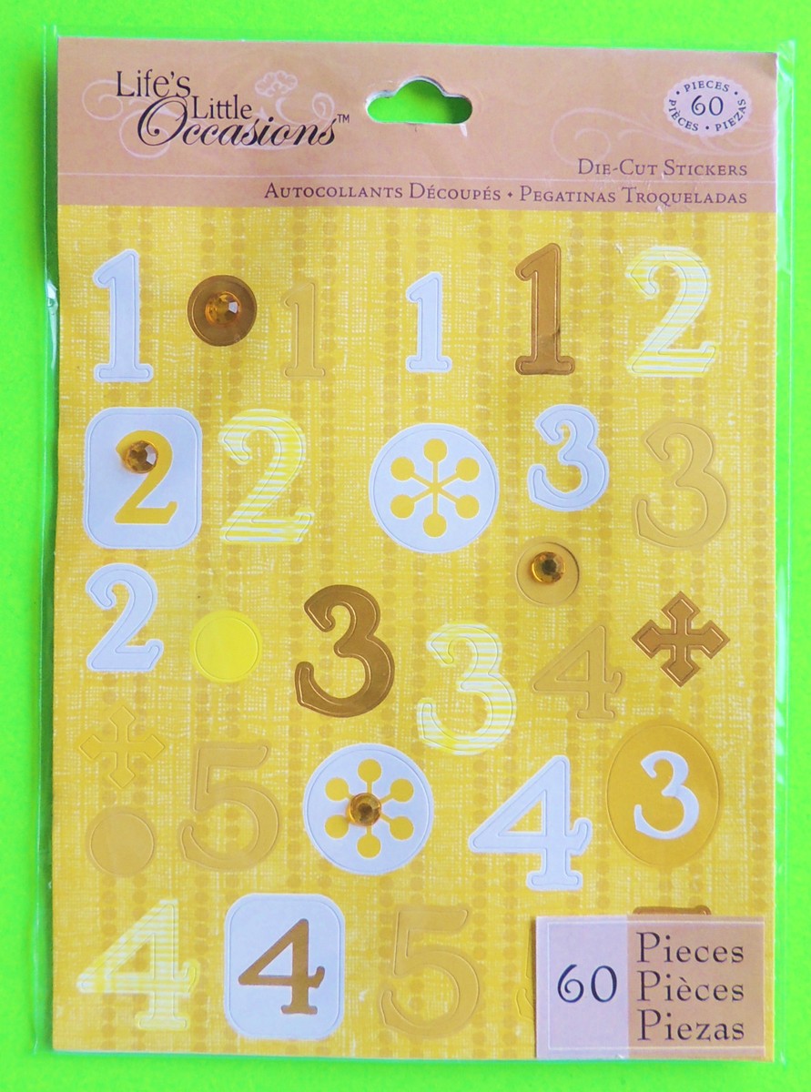 K&Company Die-Cut NUMBERS & Embellishment Stickers 60-69ct Yellow