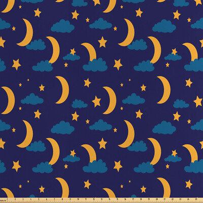 Nacht Satin Stoff als Meterware Bedtime Crescent Moon Clouds