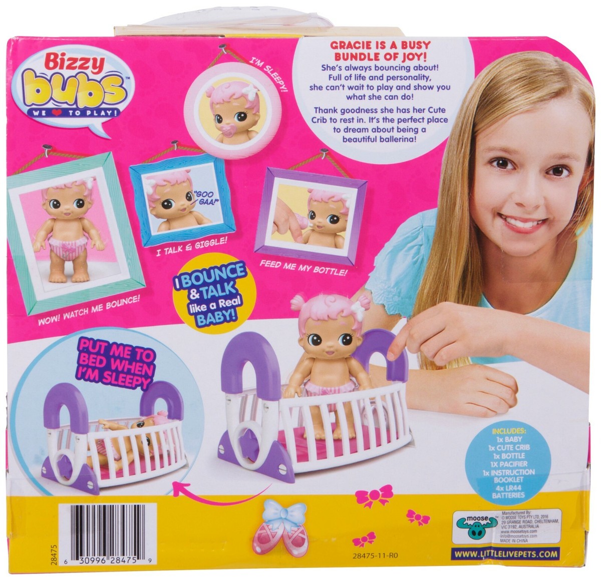 Little Live Bizzy Bubs Babies Bouncing Baby Girl Doll Gracie with
