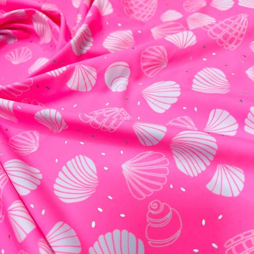 Spandex Fabric Pink Clam Shell Print 4-way Stretch 60" wide Swimsuit By the Yard - Picture 4 of 7