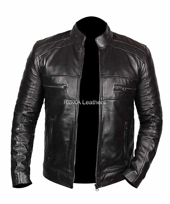 New Men's Lambskin Pure Leather Jacket Motorcycle Black Biker Stylish Open Front