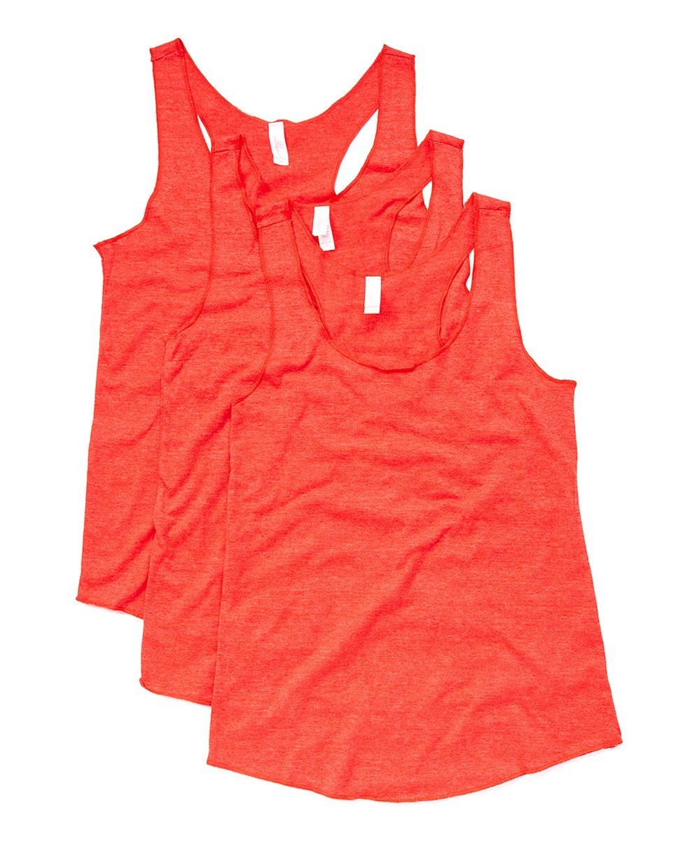New Womens 3 Pack Red Tri-Blend Racerback Sleeveless Tank