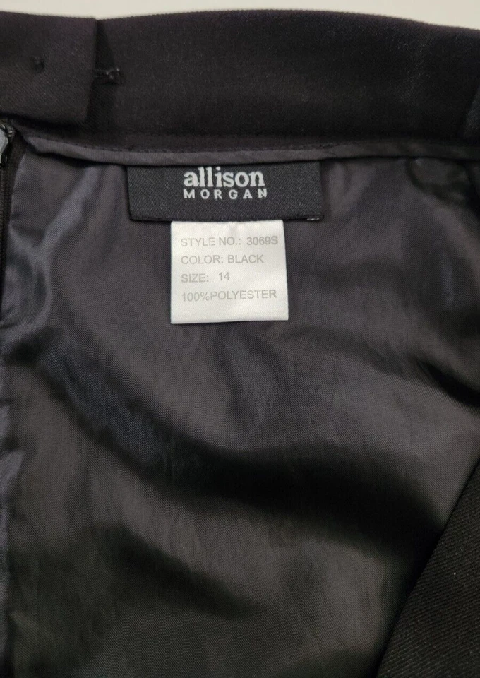 Allison Morgan Woman Black Midi Skirt Zip Back Slit Size 14 Business Casual - Image 4 of 4