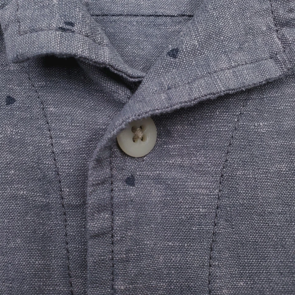 REI CoOp Shirt Mens Large Blue Hemp Button Front Spotted Relaxed Fit - Image 4 of 4