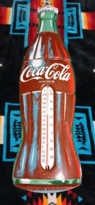 Vtg Coca-Cola Bottle Thermometer 29'' Tin Embossed Enamel Advertising Coke Clean
