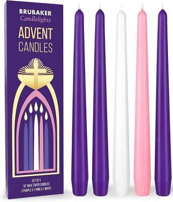 BRUBAKER Advent Candle Set 5 Pointed Candles Purple Pink White 24cm Advent Wreath