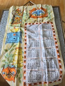 1976 Linen Cloth Tea Towel Calendar Wall Hanging Vtg Retro Hippie Dippie Trippie