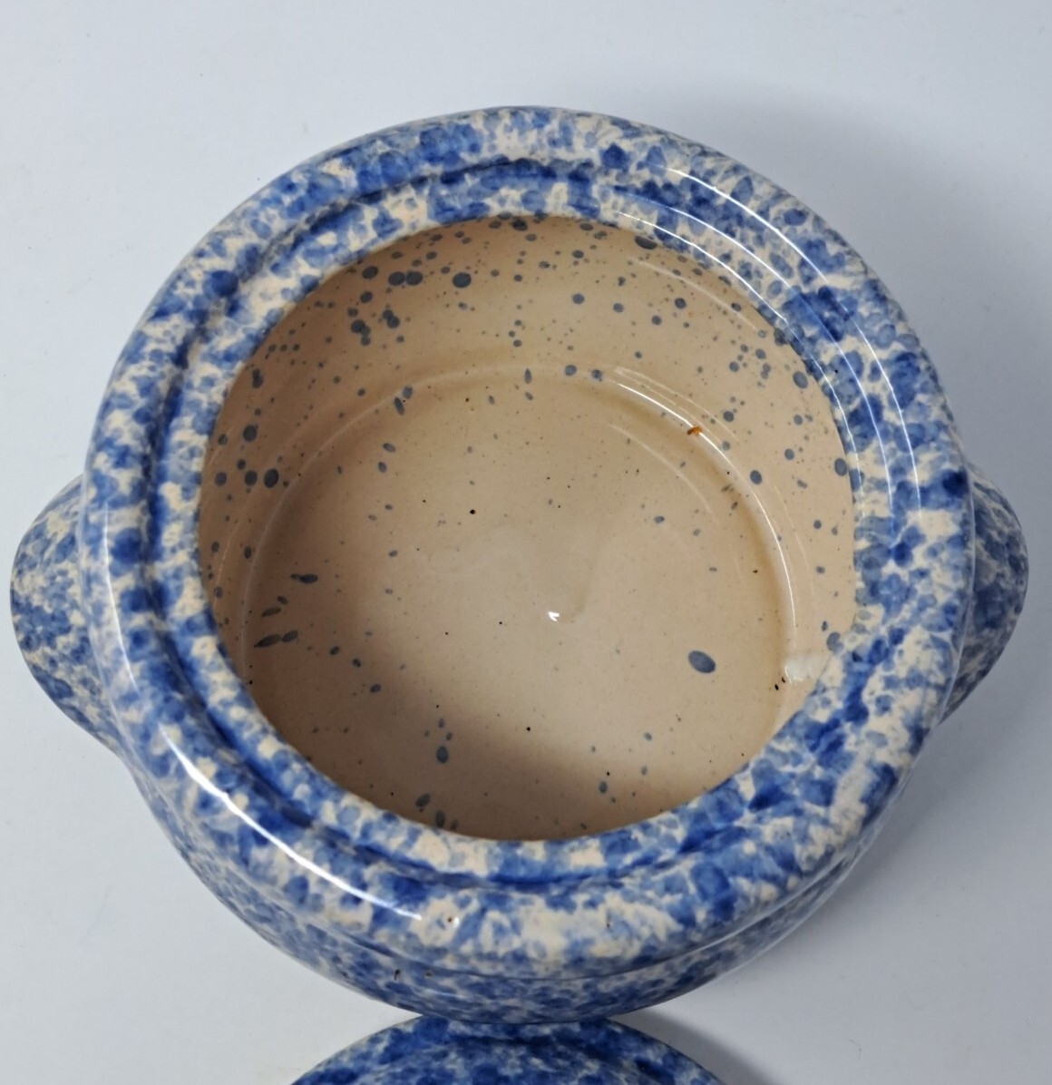 Vintage Blue Spongeware Ceramic Sugar Bowl with Lid eBay