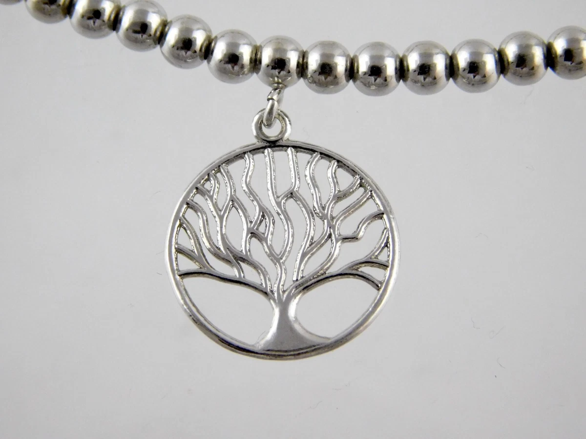 Dyadema Italy Sterling Silver Ball Bead Bracelet with Tree Charm 925 7.25 Inches