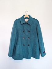 House Of Bruar Womens Coat Jacket Size 14 Turquoise Herringbone 100% Moon Wool