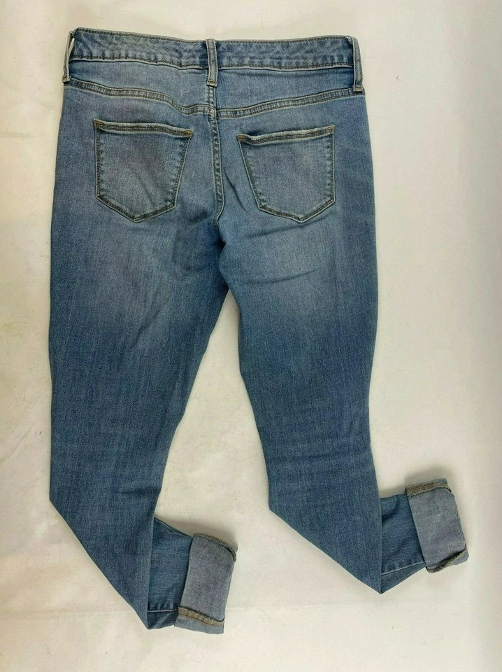 Универсальные джинсы с резьбой искусственно состаренные размер 2/26R синяя джинсовая ткань средняя посадка узкие низкая талия - Изображение 2 из 4