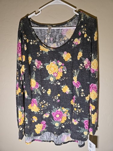 Lularoe Damen Pullover XL grau rosa gelb Blumenfarbe romantisch Pulli Neu mit Etikett
