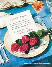 1951 Four Roses Blended Whiskey PRINT AD Food For Though Place Setting Cocktail