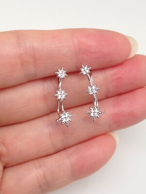 #ad North Star Ear Climber Earrings Sterling Silver 925 CZ Women 20mm x3.5 5mm $25.89